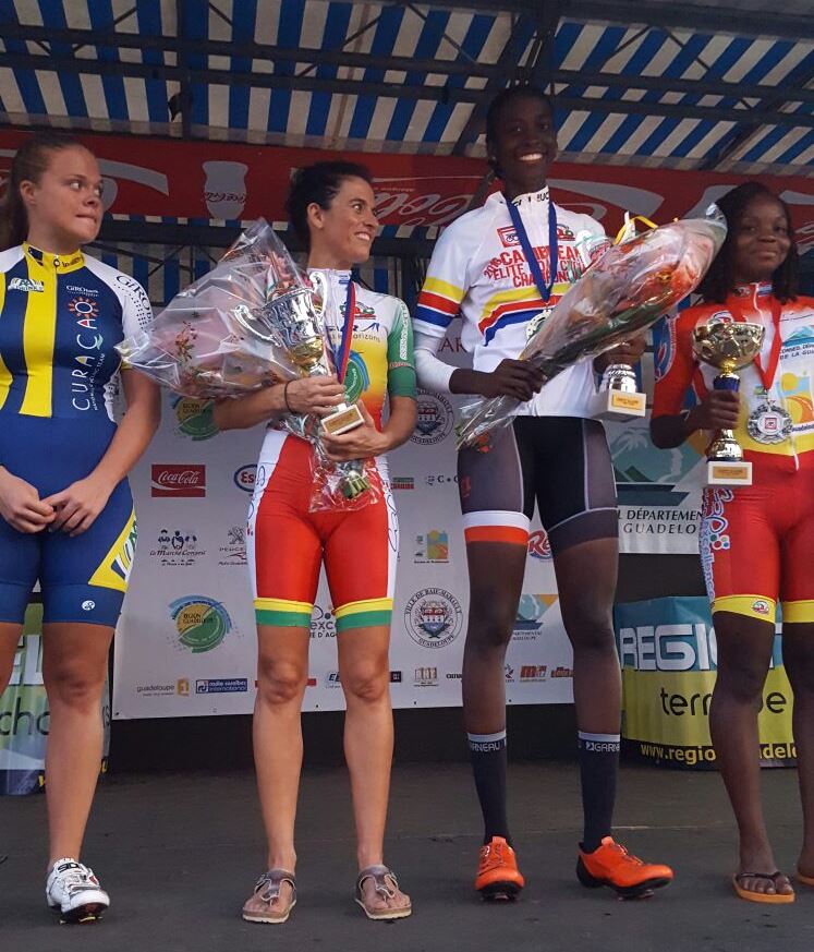 Teniel Campbell atop the podium at the Elite Caribbean Championships