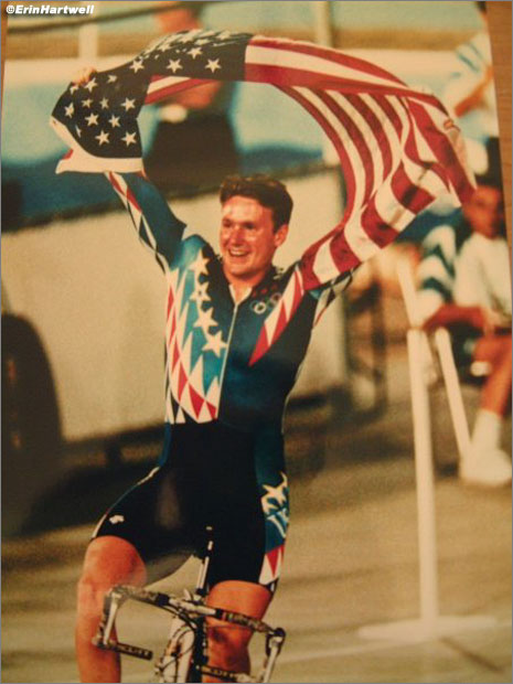 Erin celebrating his Bronze at Barcelona 1992